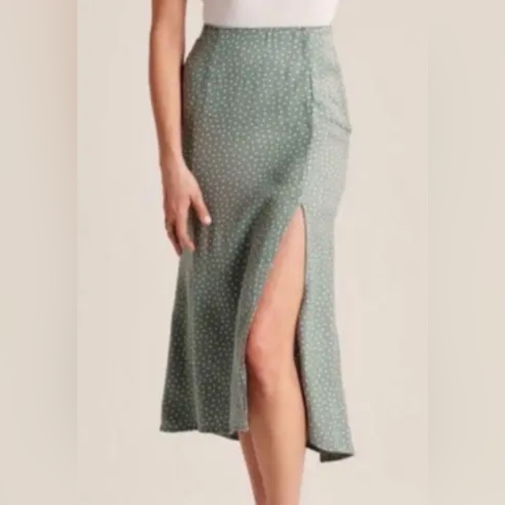 Abercrombie & Fitch Green Polka Dot Midi Skirt
